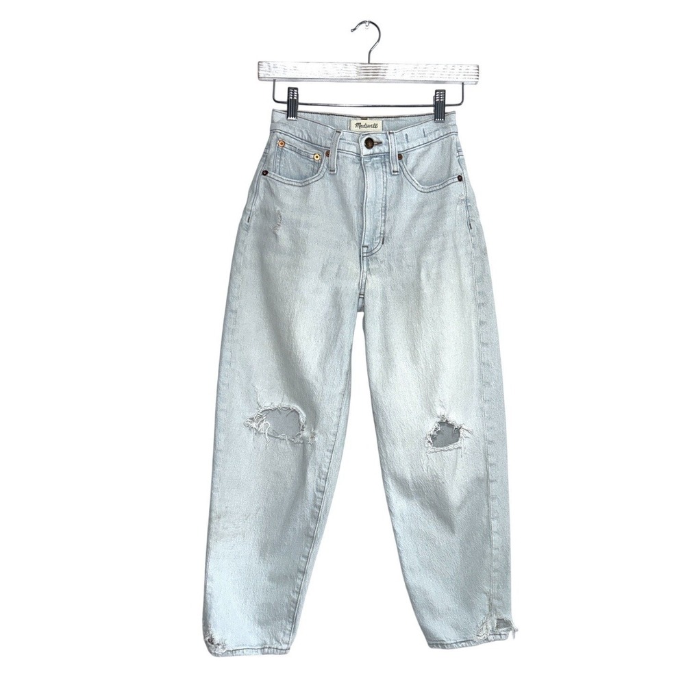 Madewell Balloon Jeans Distressed Barrel Light Wash High Rise Mom Jeans Size 23 - Picture 2 of 16